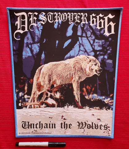 DESTROYER 666 "Unchain The Wolfs" Official woven back patch (blue border)