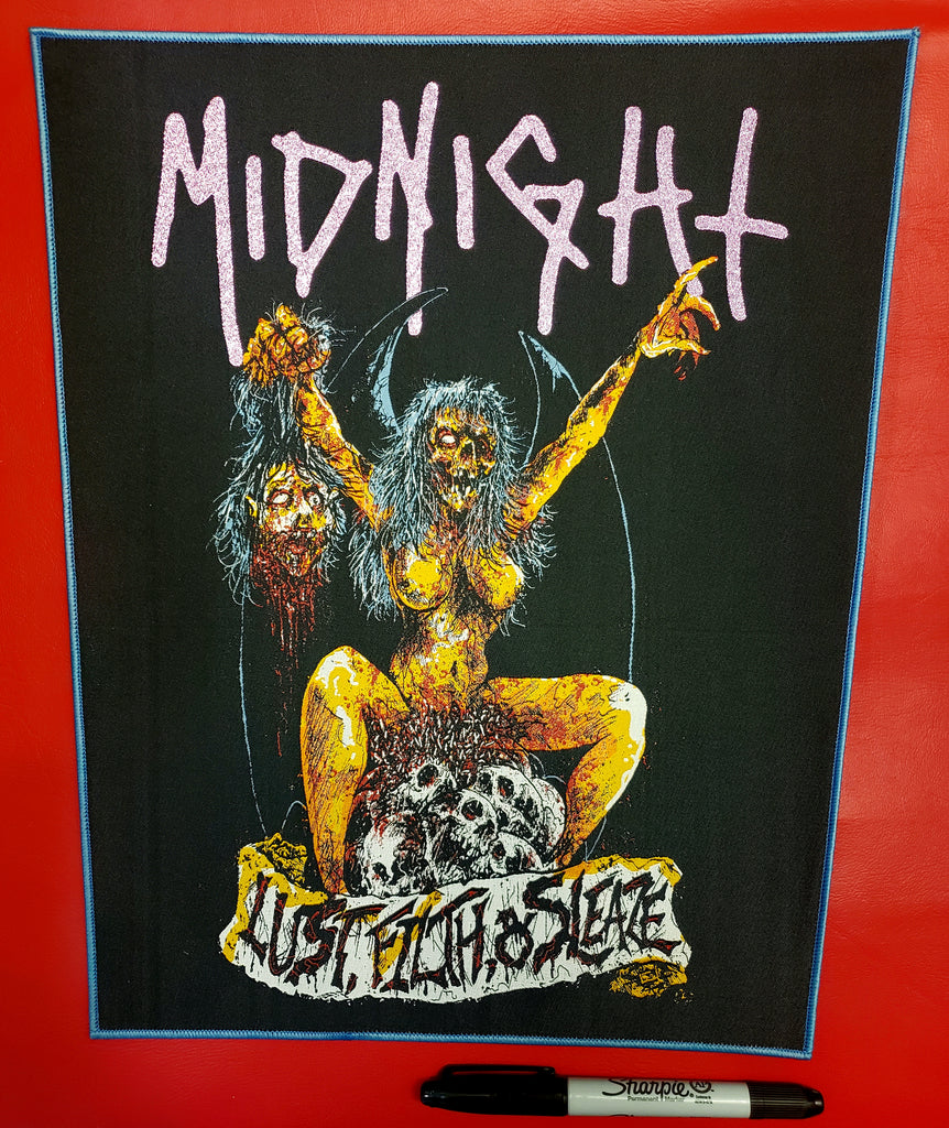 MIDNIGHT "Lust, Filth, & Sleaze" Official Boot woven patch (blue border)