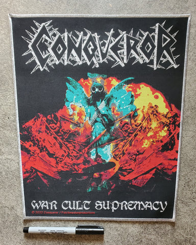 CONQUEROR "War Cult Supremacy" Back Patch Woven (silver metallic border)