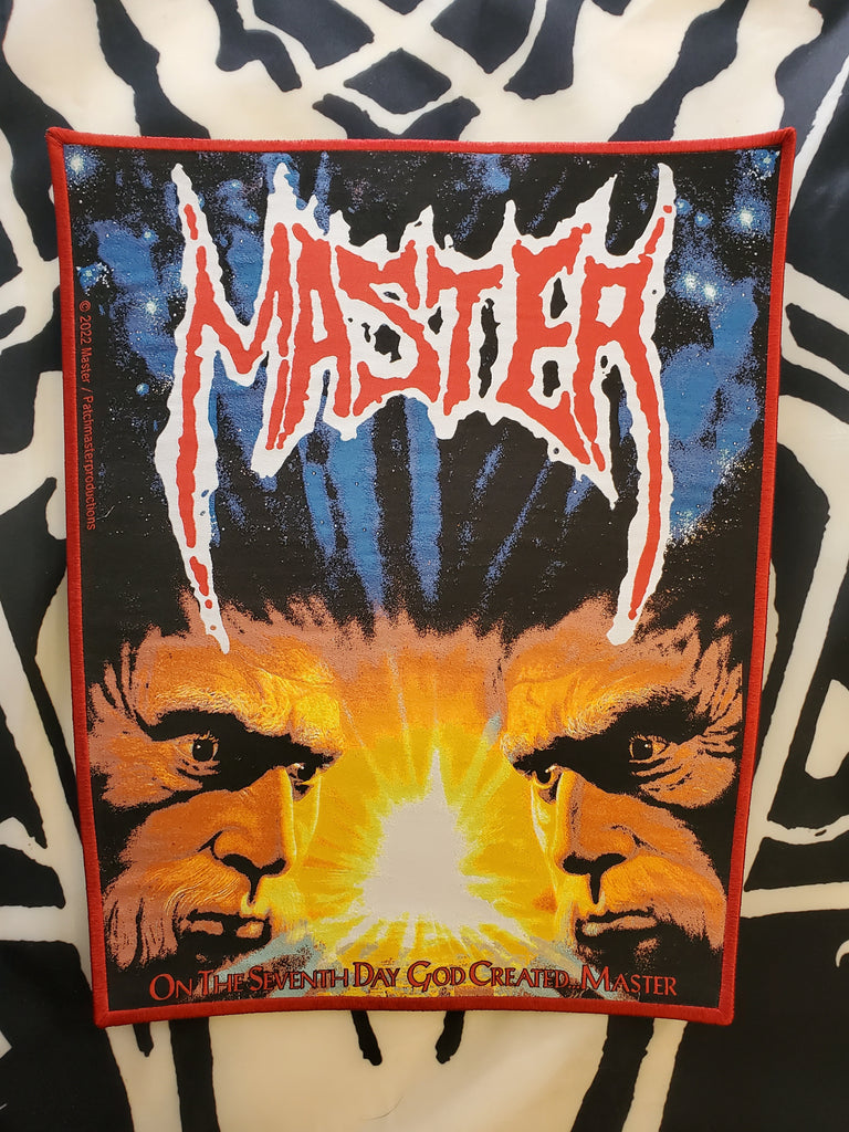 MASTER "On The Seventh Day God Created Master" woven back patch (red border)